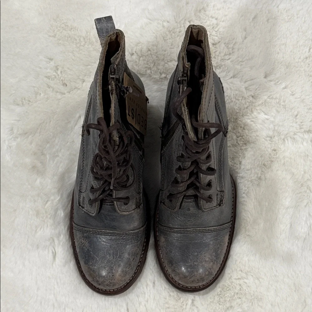 BED|STU Distressed Gray Leather Heeled Boots - Picture 8 of 13